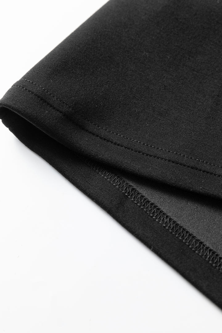 Black Leopard Patchwork Zip Collared Short Puff Sleeve Shift Mini Dress