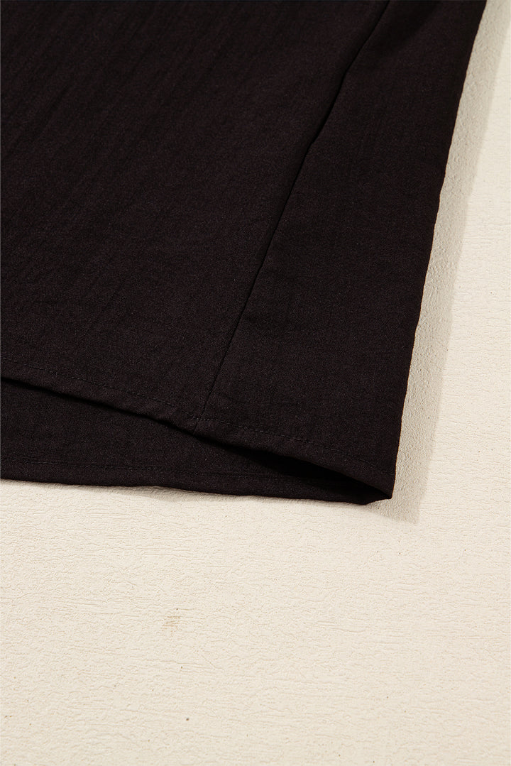 Black Contrast Stitched Detail V Neck Ruffle Long Sleeve Blouse