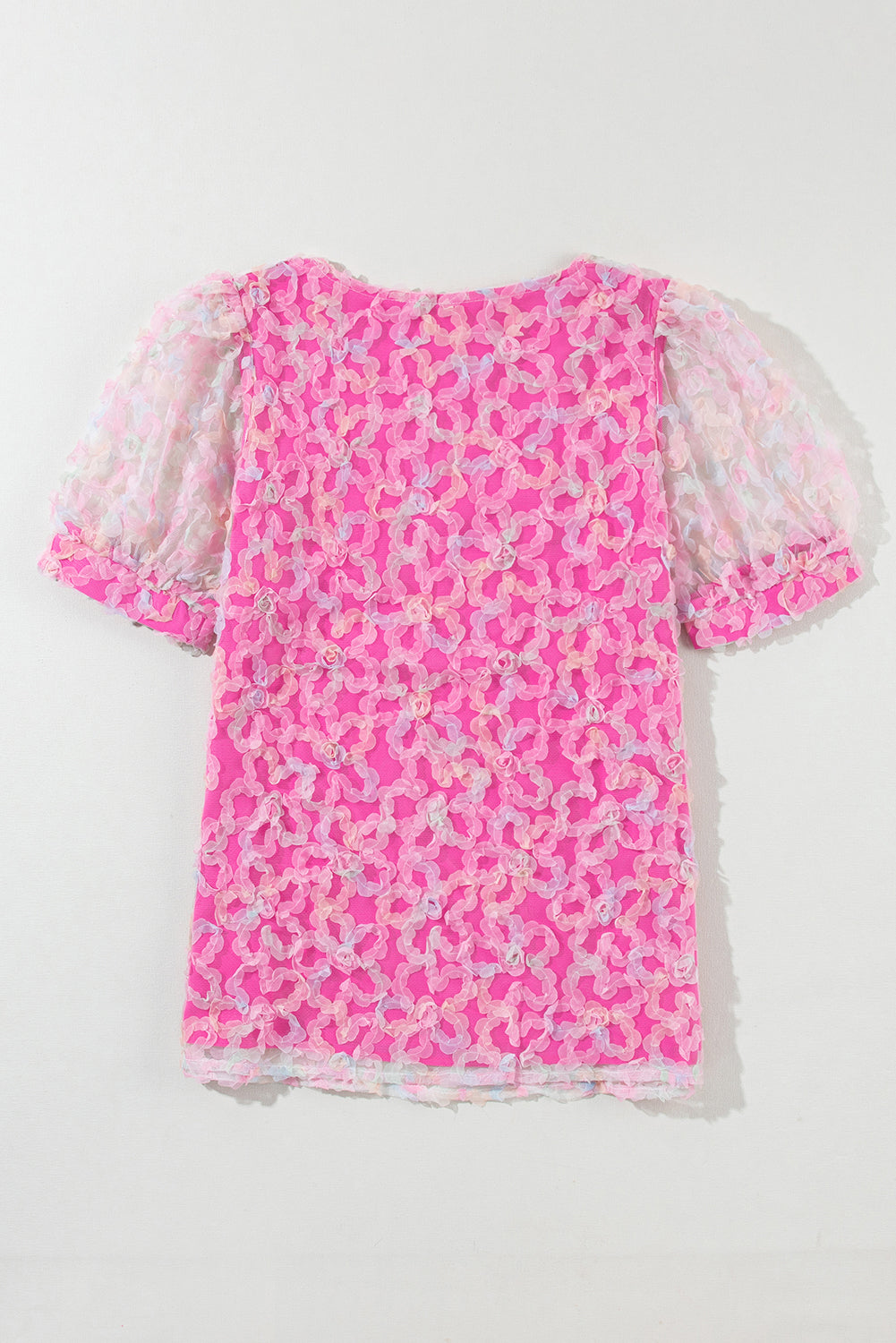 Bonbon Flowery Mesh Short Puff Sleeve Blouse