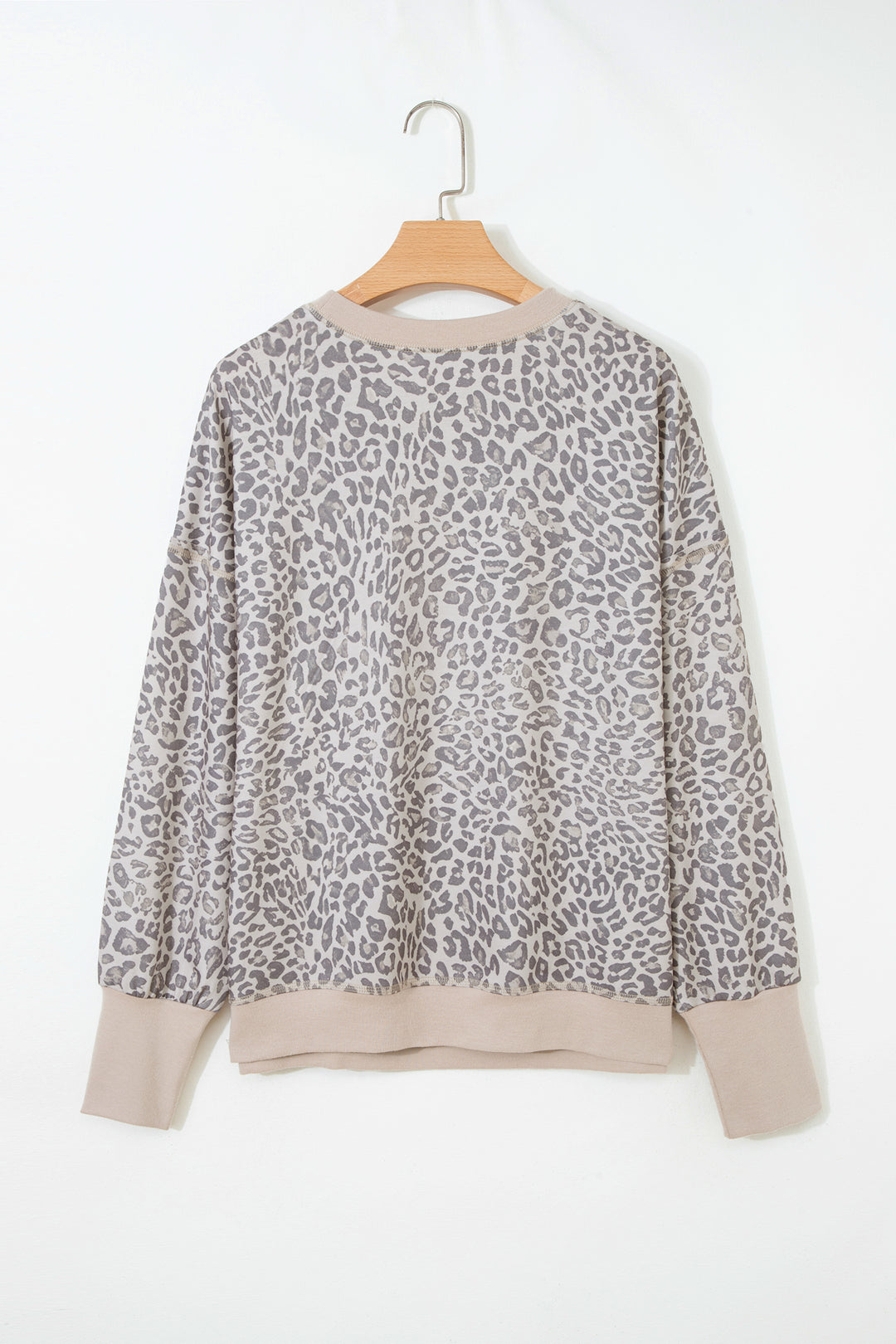 Brown Leopard Print Patchwork Crew Neck Sweatshirt
