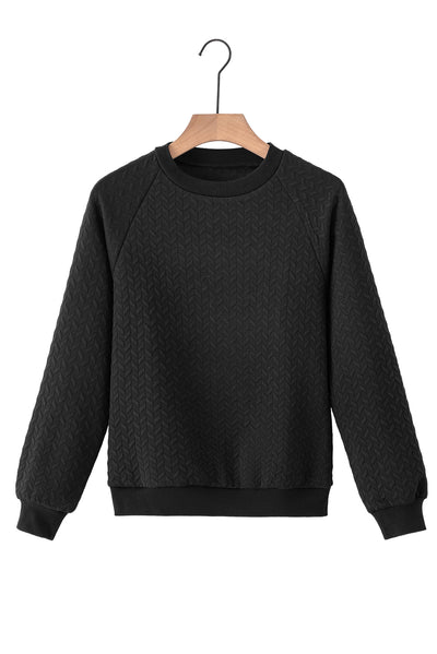 Black Solid Textured Raglan Sleeve Pullover Sweatshirt