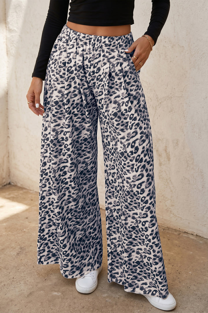 Multicolour Leopard Print Wide Leg Full Length Pants