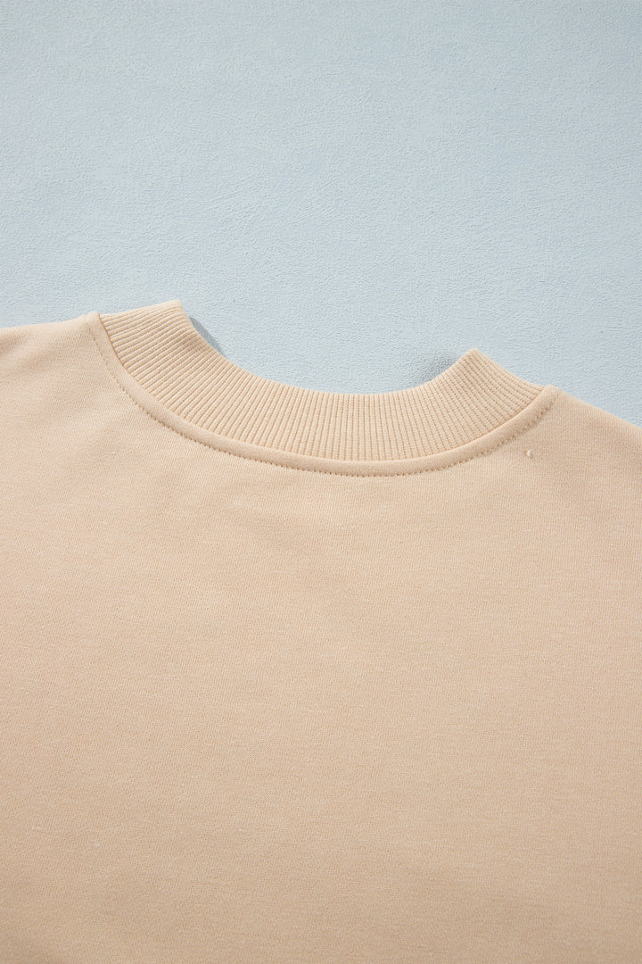 Light French Beige Western Embroidery Round Neck Pullover Long Sleeve Sweatshirt