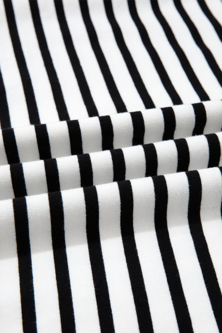White Stripe Color Block Long Puff Sleeve Metal Zip-Up Collar Top