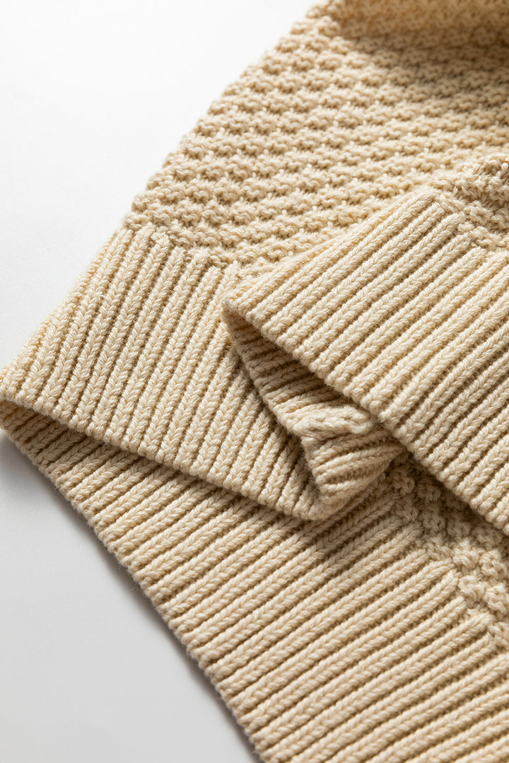 Beige Button Front Cropped Cardigan Sweater