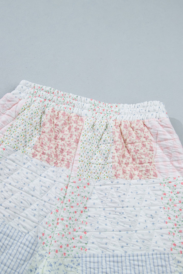 Multicolour Floral Quilted Mock Neck Top and Short Set