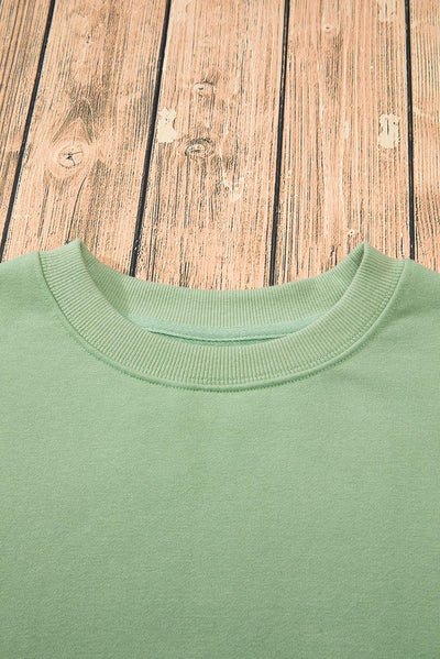 Smoke Green Solid Fleece Lined Drop Shoulder Terry Sweatshirt