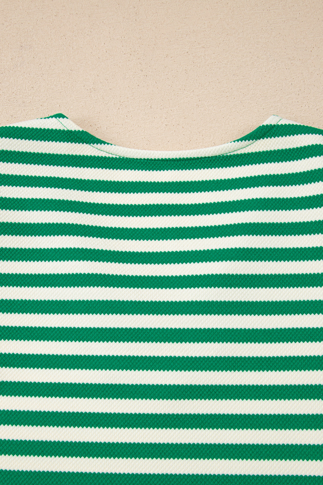 Green Stripe Puff Short Sleeve Patchwork V Neck Blouse