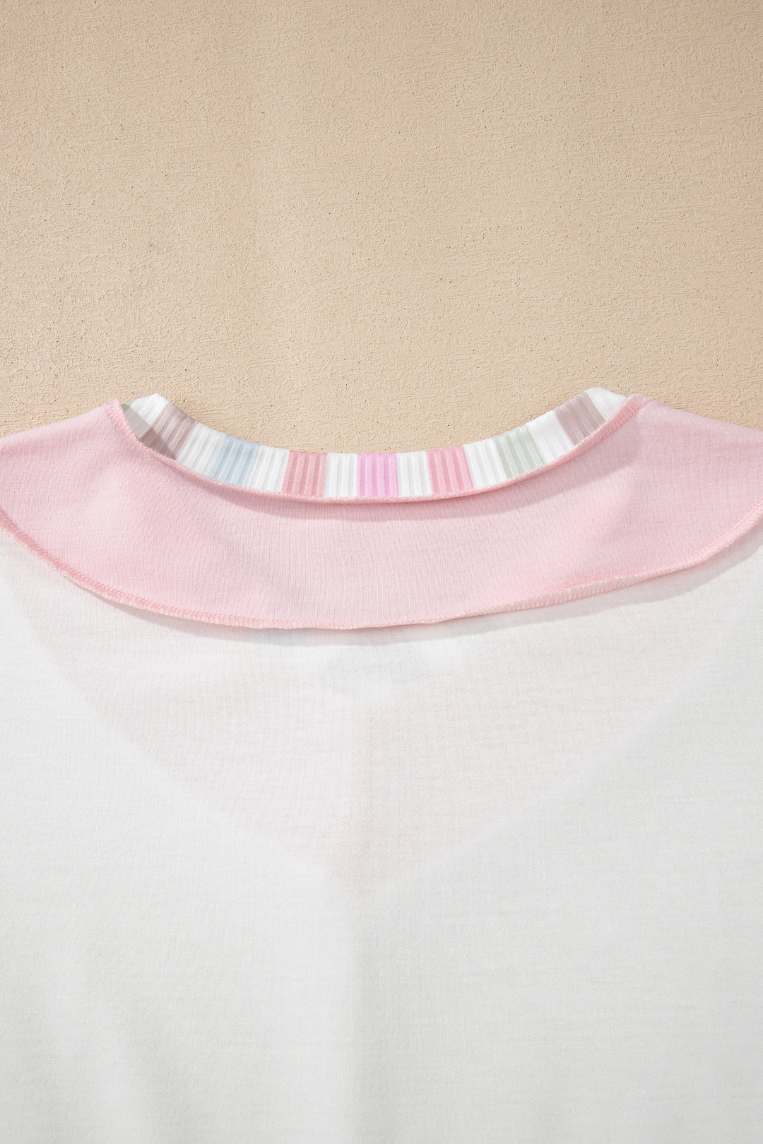 White Exposed Seam Rainbow Stripe Color Block V Neck Loose Long Sleeve Top
