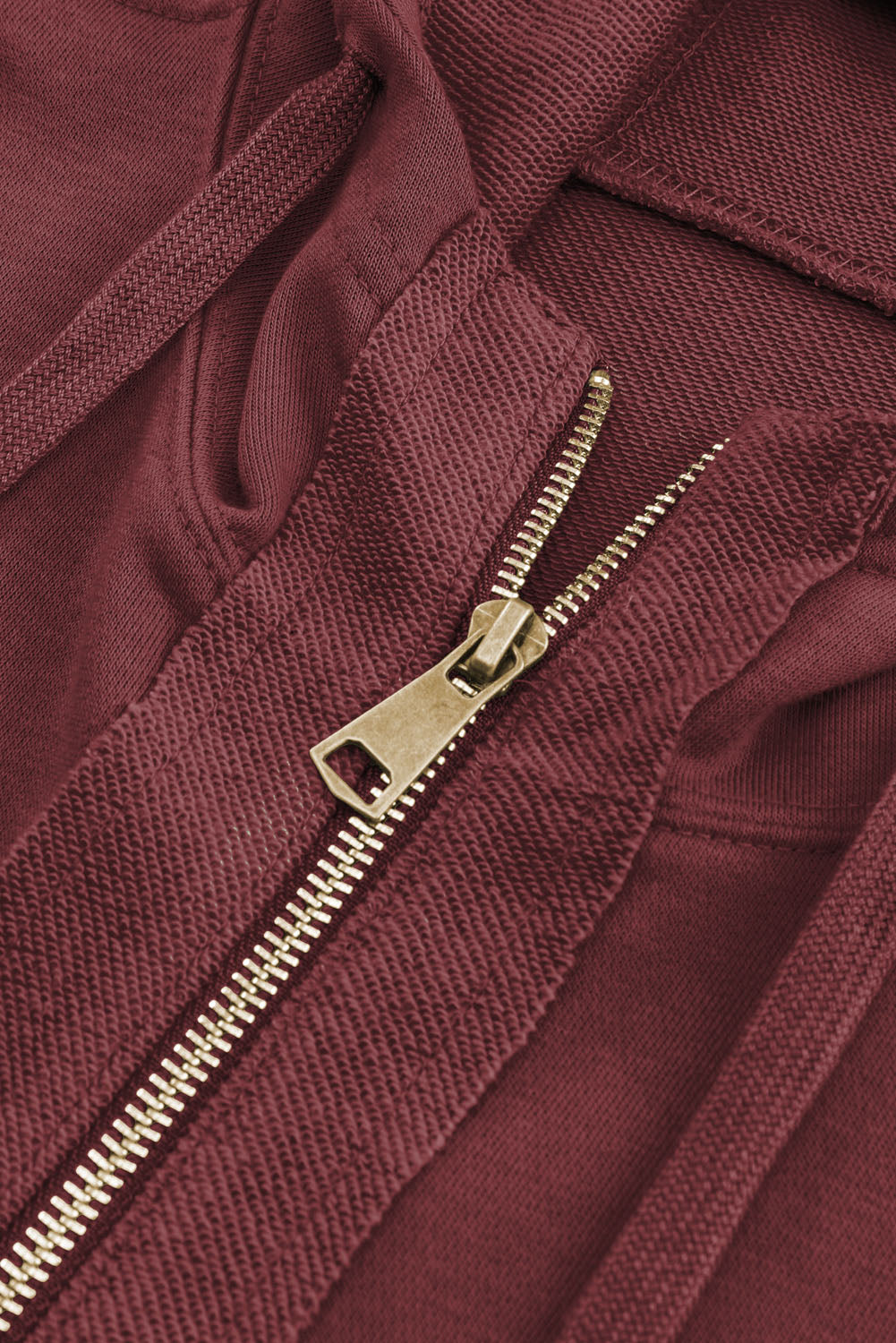 Brown Raw Edge Exposed Seam Full Zip Hoodie