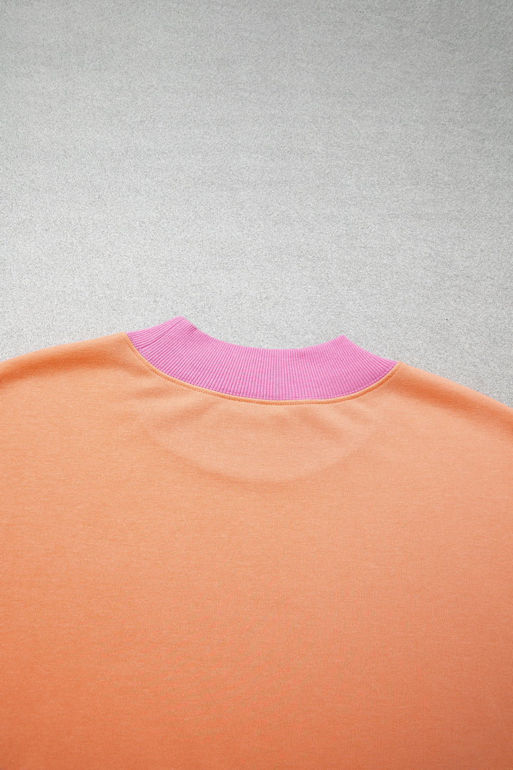 Pink Color Block Contrast Trim Plus Size Sweatshirt