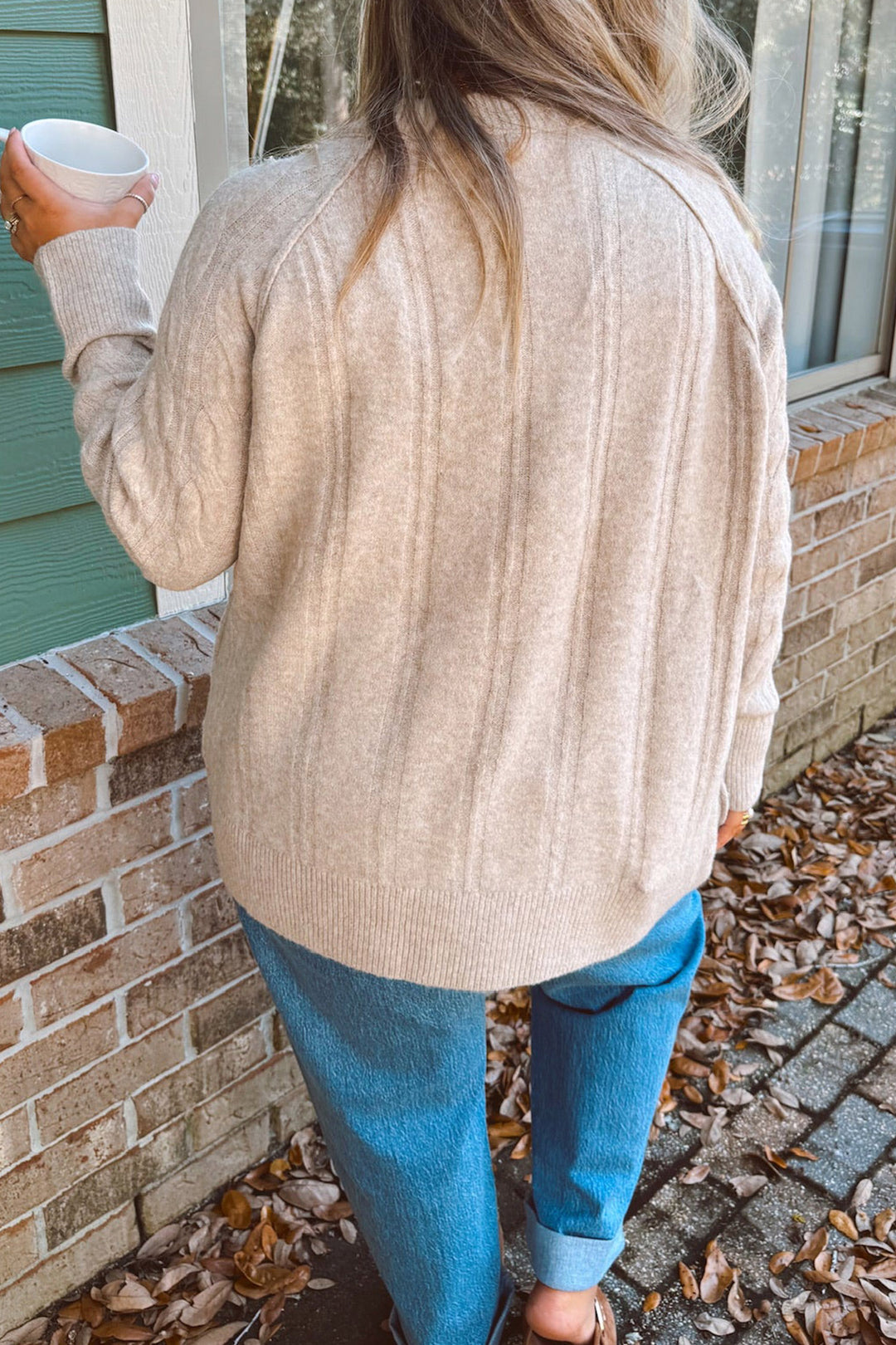 Parchment Oversized Cable Knit Long Sleeve Round Neck Tunic Length Plus Size Sweater
