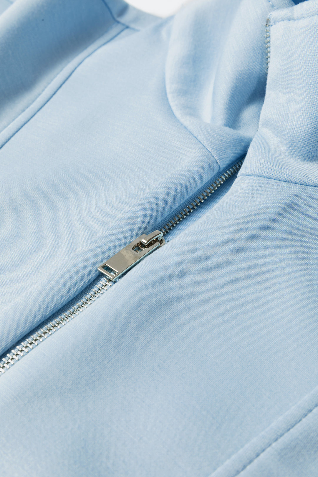 Beau Blue Solid Color Half Zip Loose Short Sleeve Sweatshirt 2pcs Set