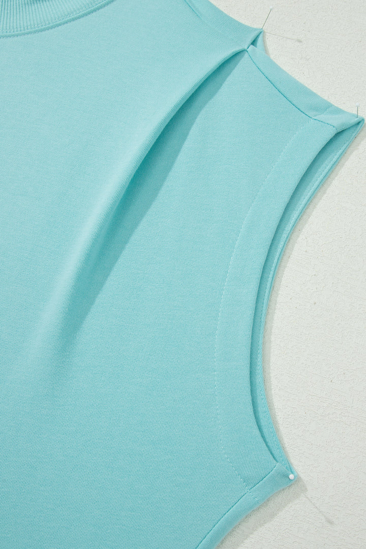 Mint Green Plus Size High Neck Cap Sleeve Top