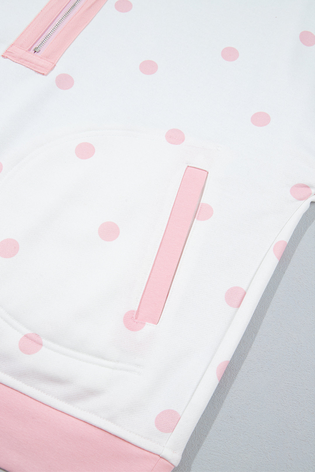Pink Polka Dot Half Zip Drop Shoulder Relaxed Sweatshirt