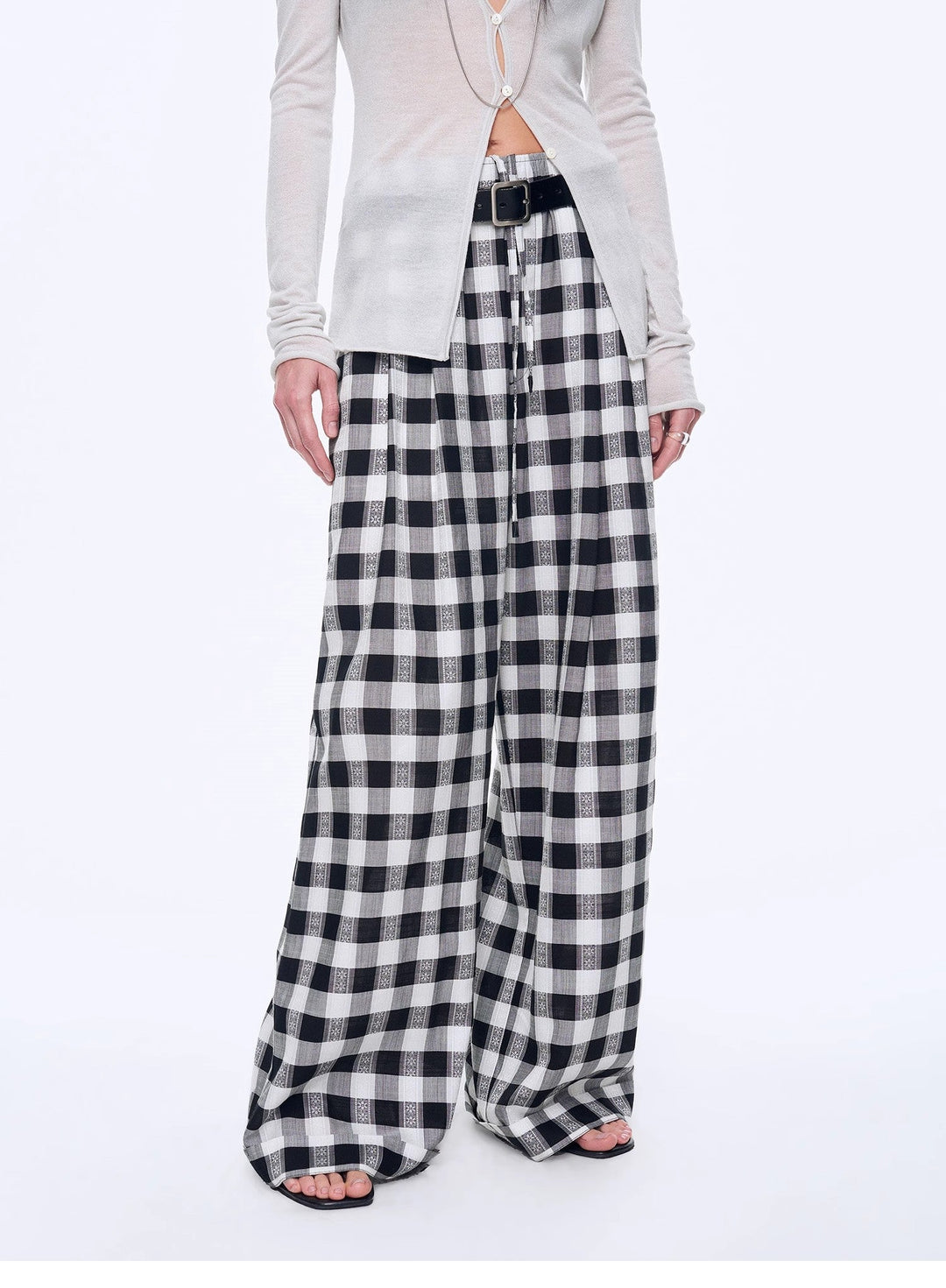 National Style Tencel Acetate Jacquard/Drape Linen Plaid Retro Casual Pants Spring"Plaid Accent"