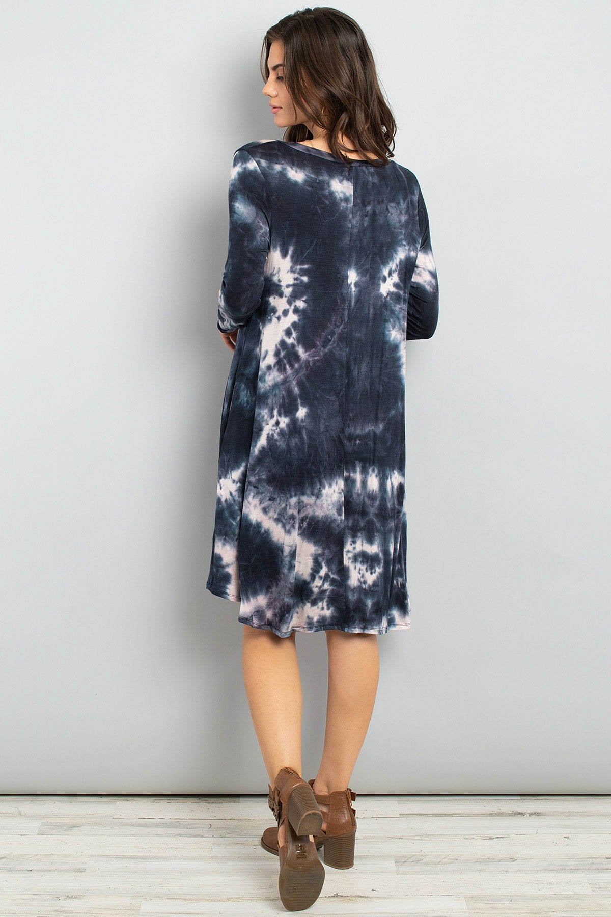 Tie Dye V-Neck Rounded Hem Midi Dress