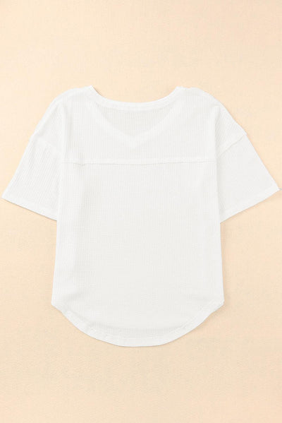 White Waffle Knit Drop Shoulder Loose Top