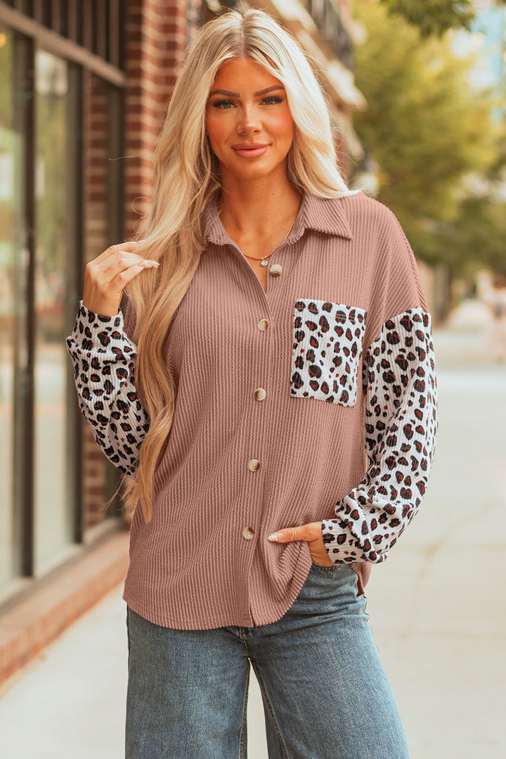 Journee Leopard Ribbed Casual Shacket