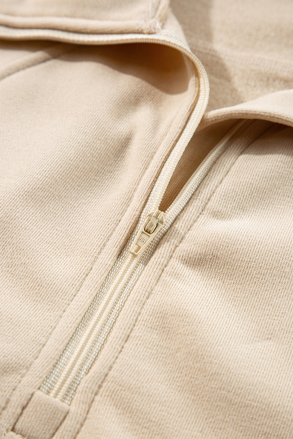 Parchment Fleece Lined Zip Up Stand Collar Thumbhole Sleeve Sweatshirt