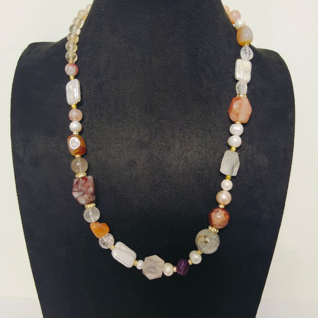 Handmade Premium Crystal Necklace |  Artisan Woven Jewelry with Alloy Accents  | Elegant Sparkling Statement Necklace for Women (MAC345)