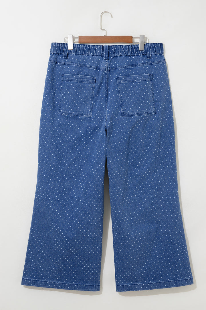 Sky Blue Polka Dot Wide Leg Full Length Shift Silhouette Plus Size Jeans