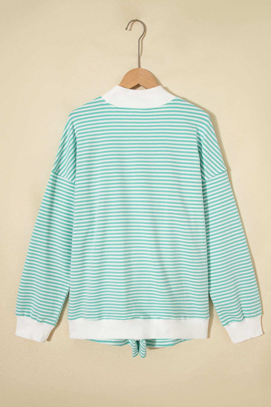 Sky Blue Stripe Oversize Mock Neck Sweatshirt and Shorts Set
