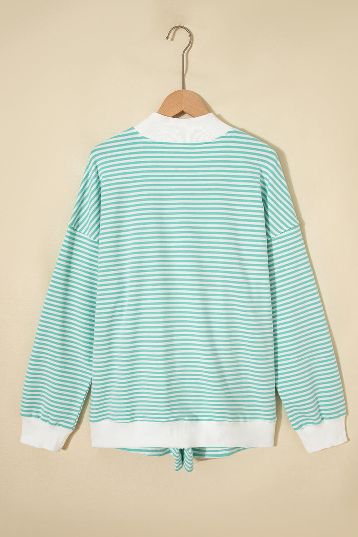 Sky Blue Stripe Oversize Mock Neck Sweatshirt and Shorts Set