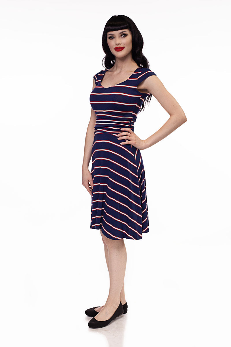 Amelia Dress in Navy Stripes - XS only