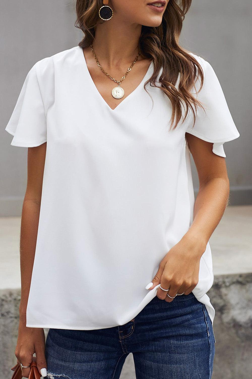 White V Neck Short Sleeve Tee