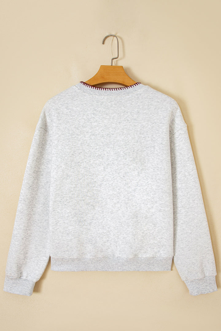 Light Grey Western Print Embroidered Casual Sweatshirt