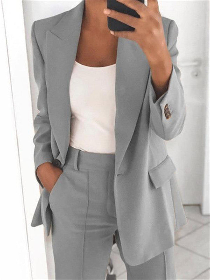 Lapel Blazer &amp; Slim-Fit Trousers Two-Piece Suit – 10 Colors XS–5XL