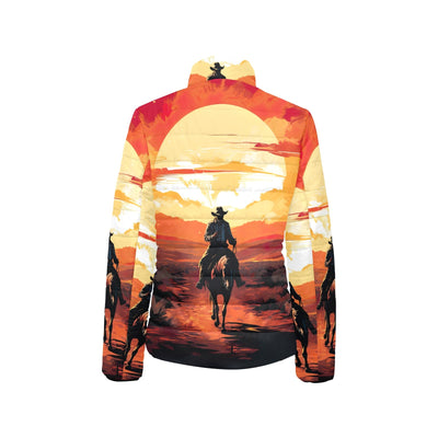 Sunset Cowboy Desert Women's Puffy Bomber Jacket