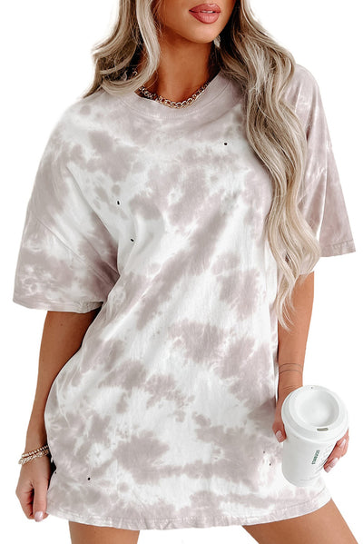 White Tie-dye Round Neck Short Sleeve Top