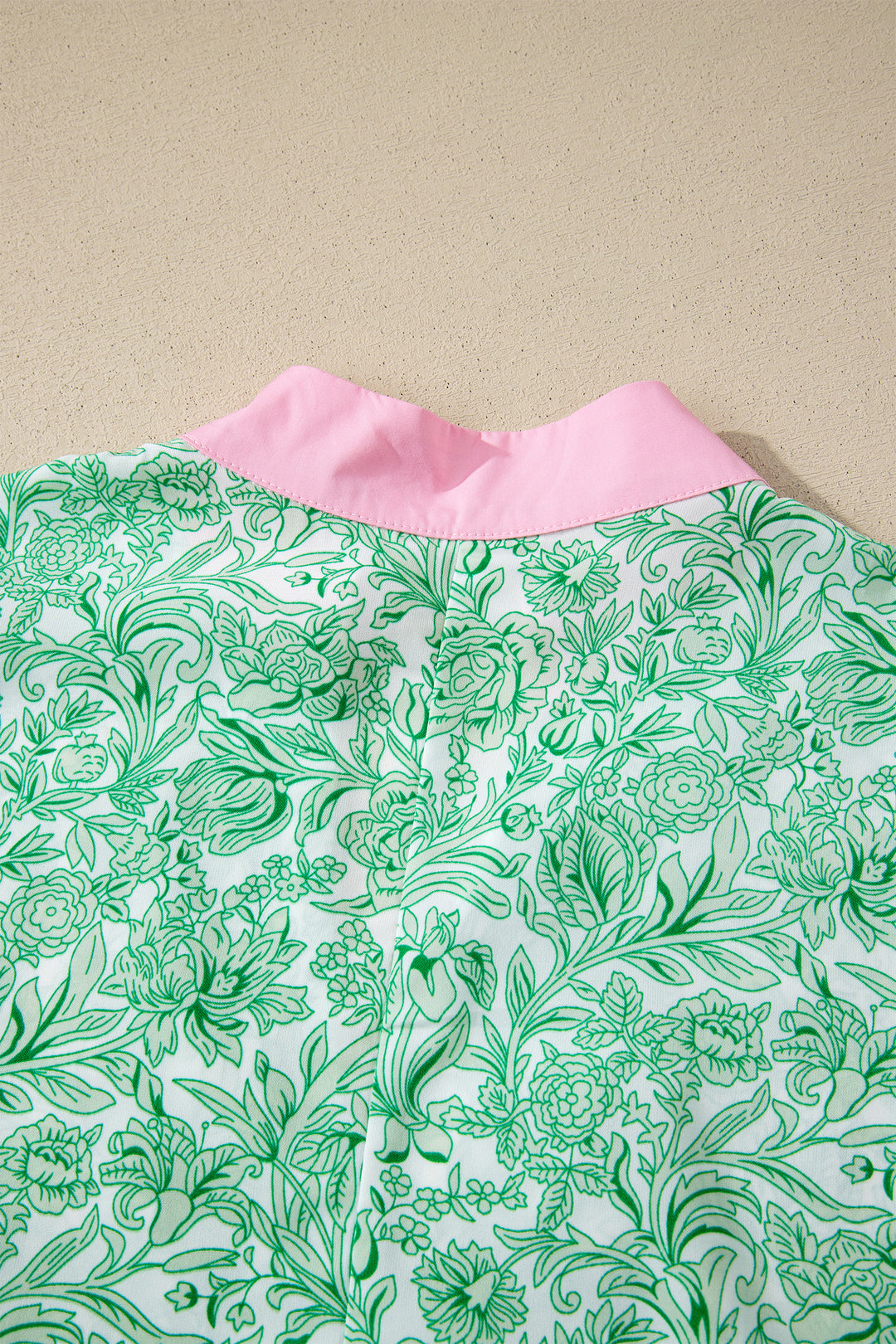Pink Floral Print Color Block Patchwork V Neck Short Sleeve Midi Dress