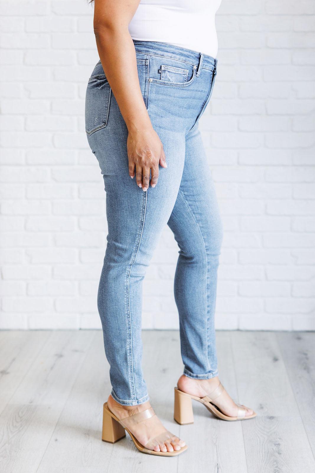 Side view of Justine high rise skinny jeans