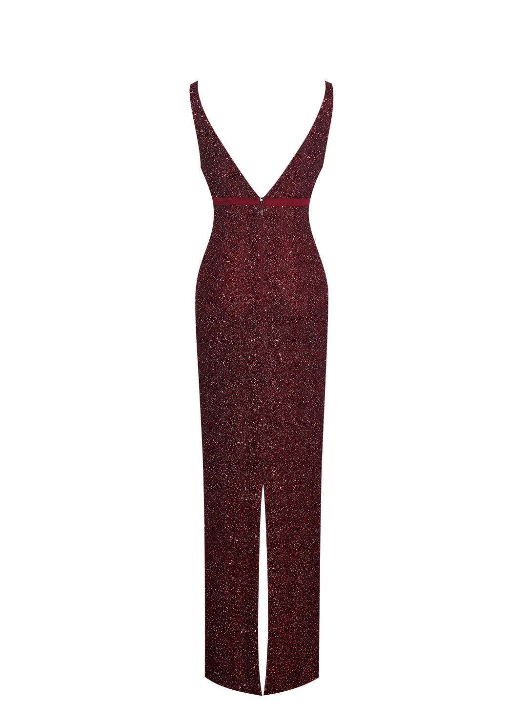 Elora Crimson Sequin Beaded Keyhole Maxi Dress
