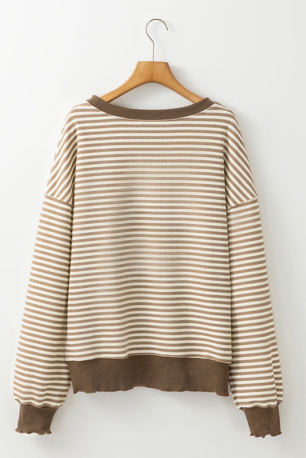 Green Stripe Loose Drop Shoulder Long Sleeve Top