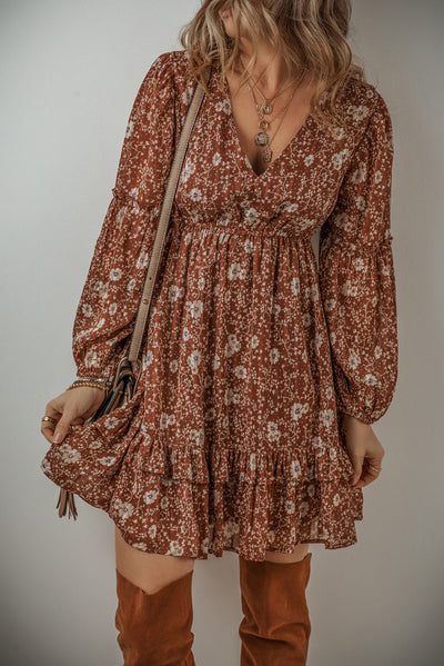 Ashley Boho Floral Puff Sleeve Mini Dress