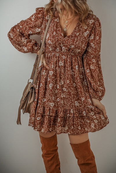 Ashley Boho Floral Puff Sleeve Mini Dress