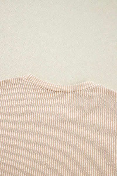 Beige Corded Knit Pocketed Loose Fit T Shirt