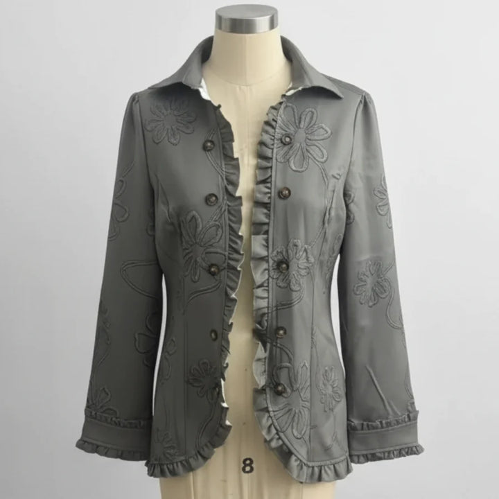 Floral Embroidered Ruffle Trim Double-Breasted Boho Cardigans