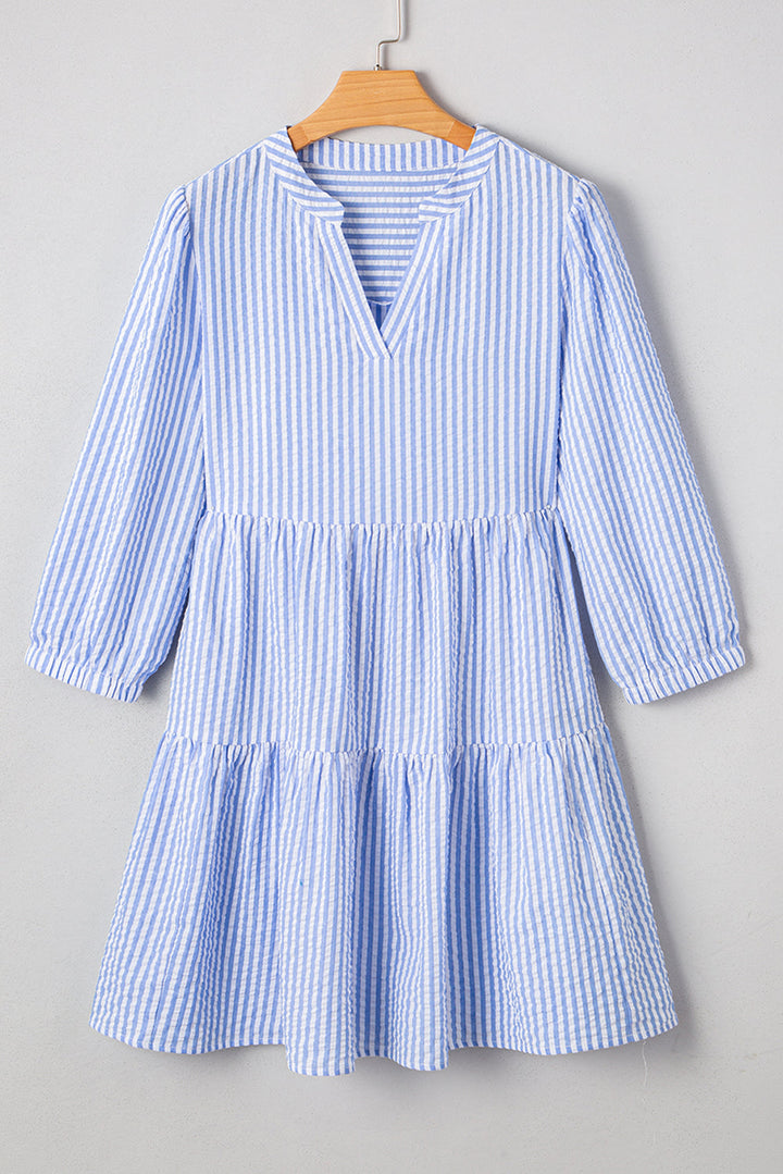 Kaia Stripe Bracelet Sleeve Tiered Dress with Pockets