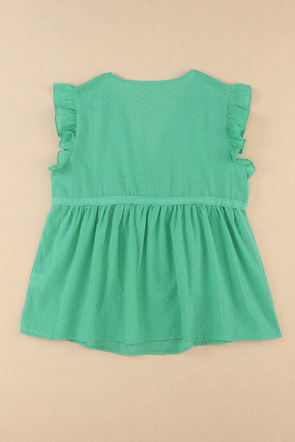 Green Eyelet V Neckline Ruffle Swiss Dot Top