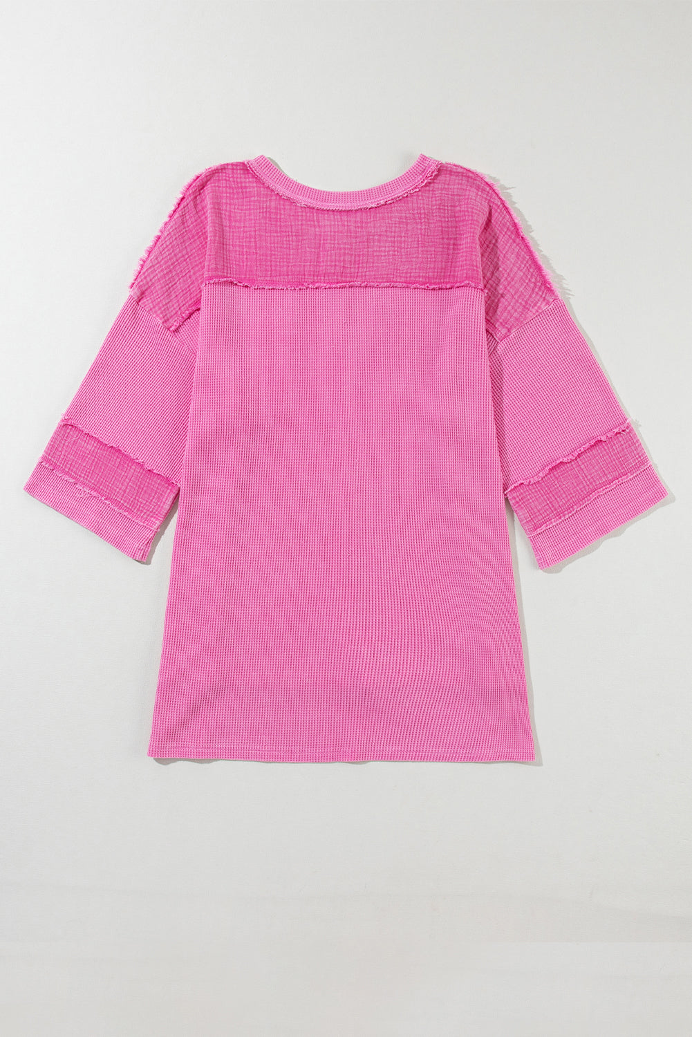 Bright Pink Oversized Mineral Wash Textured Bracelet Sleeve Top