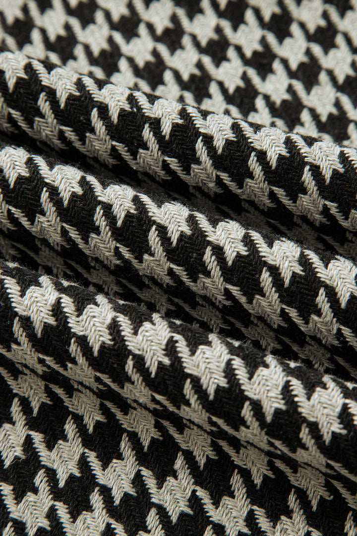 Khaki Houndstooth Print V Neck Sleeveless Mini Dress