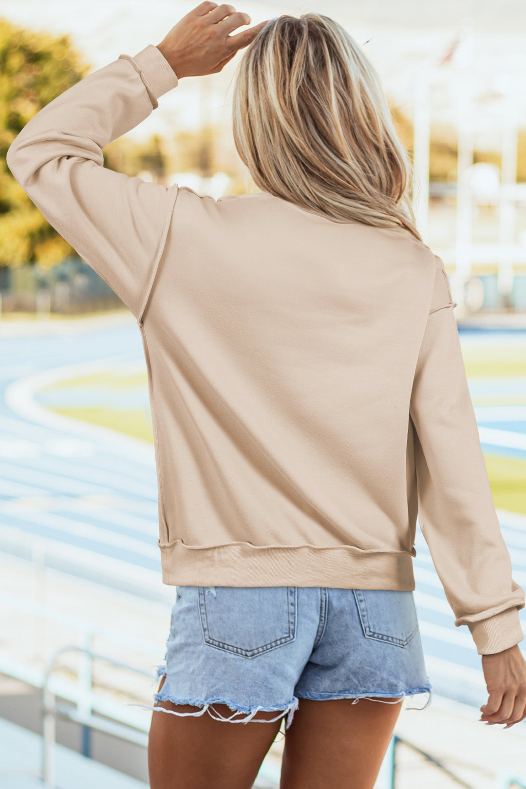 White Oversize Drop Shoulder Reversible Mock Neck Sweatshirt