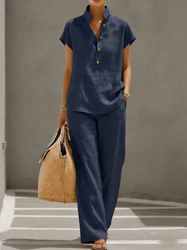Cardigan &amp; Short Sleeve Top + Pants Three-Piece Set – Solid Color Casual Lounge