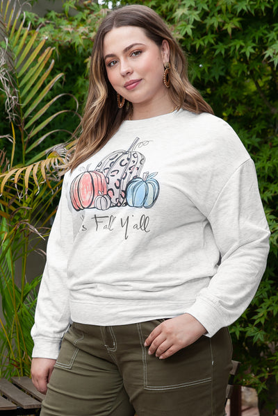 Gray Pumpkin Graphic Plus Size Pullover Sweatshirt