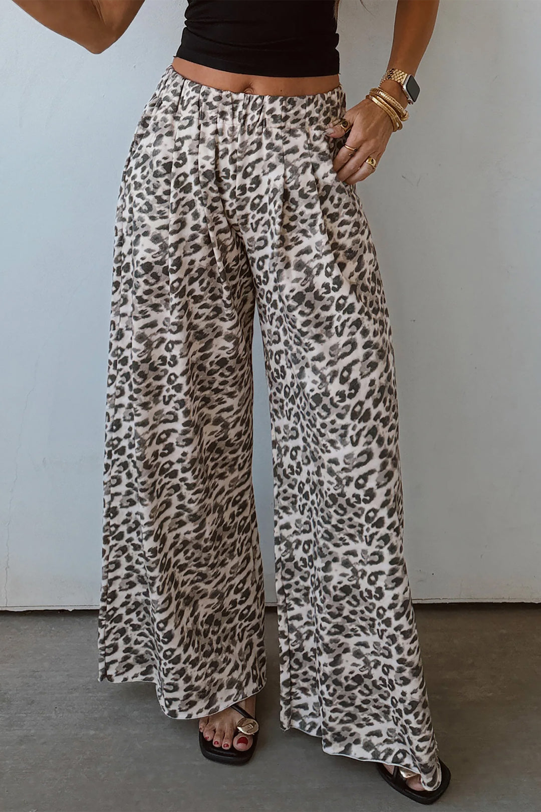 Multicolour Leopard Print Wide Leg Full Length Pants